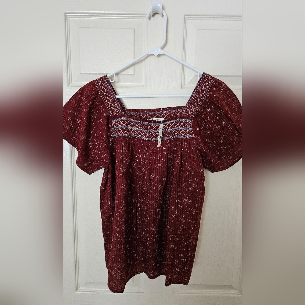 Madewell Square Neck Smocked Top in Dotted Vines